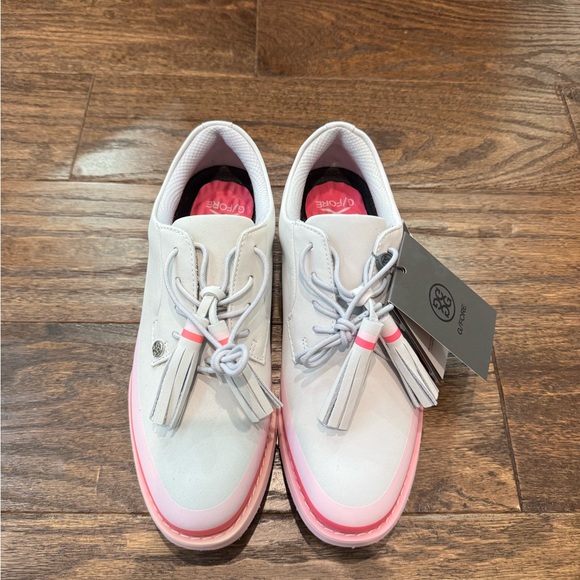 Chaussures De Golf G/FORE Women's MG4+ – Taille 6 – Beige à Logo Rose – Cuir Clouté